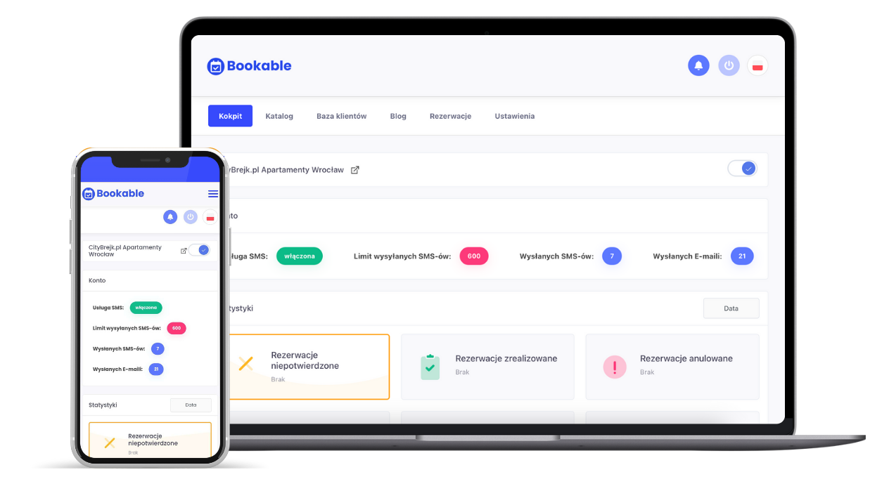 System rezerwacyjny Bookable — kokpit i aplikacja mobilna