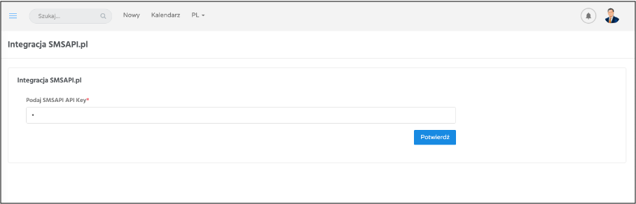 The SMSAPI.pl API key field in the system